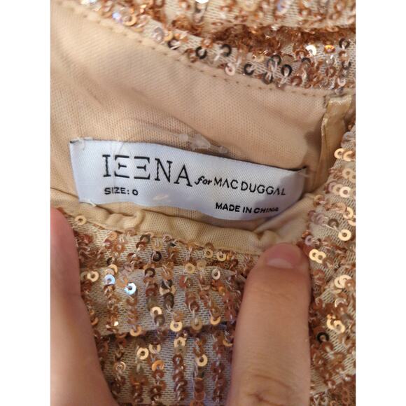 NWT Mac Duggal Sz 0 Rose Gold Sequined Drop Shoulder Long Sleeve Jumpsuit - Picture 4 of 6